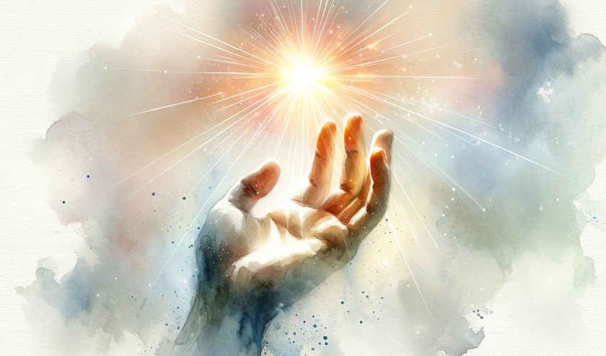 Ein strahlendes Licht, das von einer ausgestreckten Hand ausgeht - Symbolbild für die Verbindung zur geistigen Welt: Jenseitskontakte