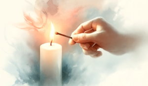 Eine Person, die eine Kerze anzündet - Symbolbild für Trauer und Gedenken